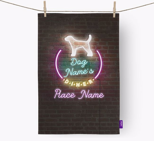 'Neon Lights Diner' - Personalised {breedFullName} Tea Towel 